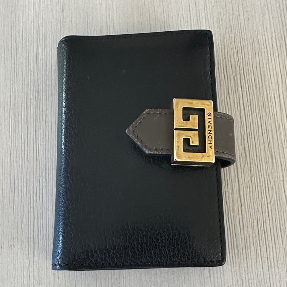 Givenchy Black and Brown Leather Wallet with Gold Clasp